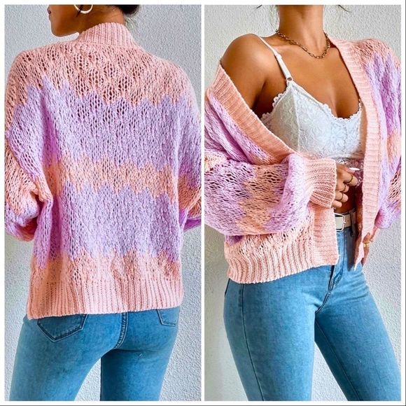 NWT! TWO TONE DROP SHOULDER OPEN FRONT CARDIGAN! - Picture 12 of 15